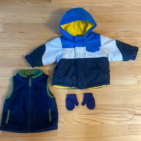 L.L. Bean Other - 3 pc weather set, LL Bean Fleece vest, ski jacket, and mittens, size: 12-18 mo